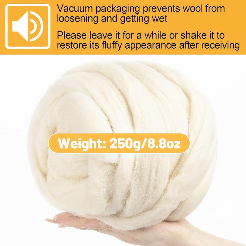 Big Gun Natural Wool Roving - 8.8 oz Fibre Yarn Roving Needle Felting Wool Hand Spinning for Beginners - Beige - Image 4